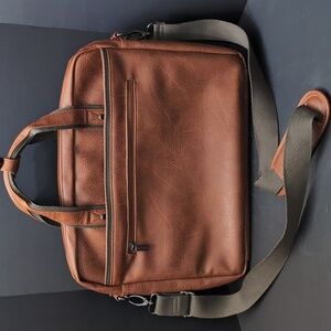 Bugatti Valentino RFID Men's Brown Cognac Vegan Leather Briefcase.